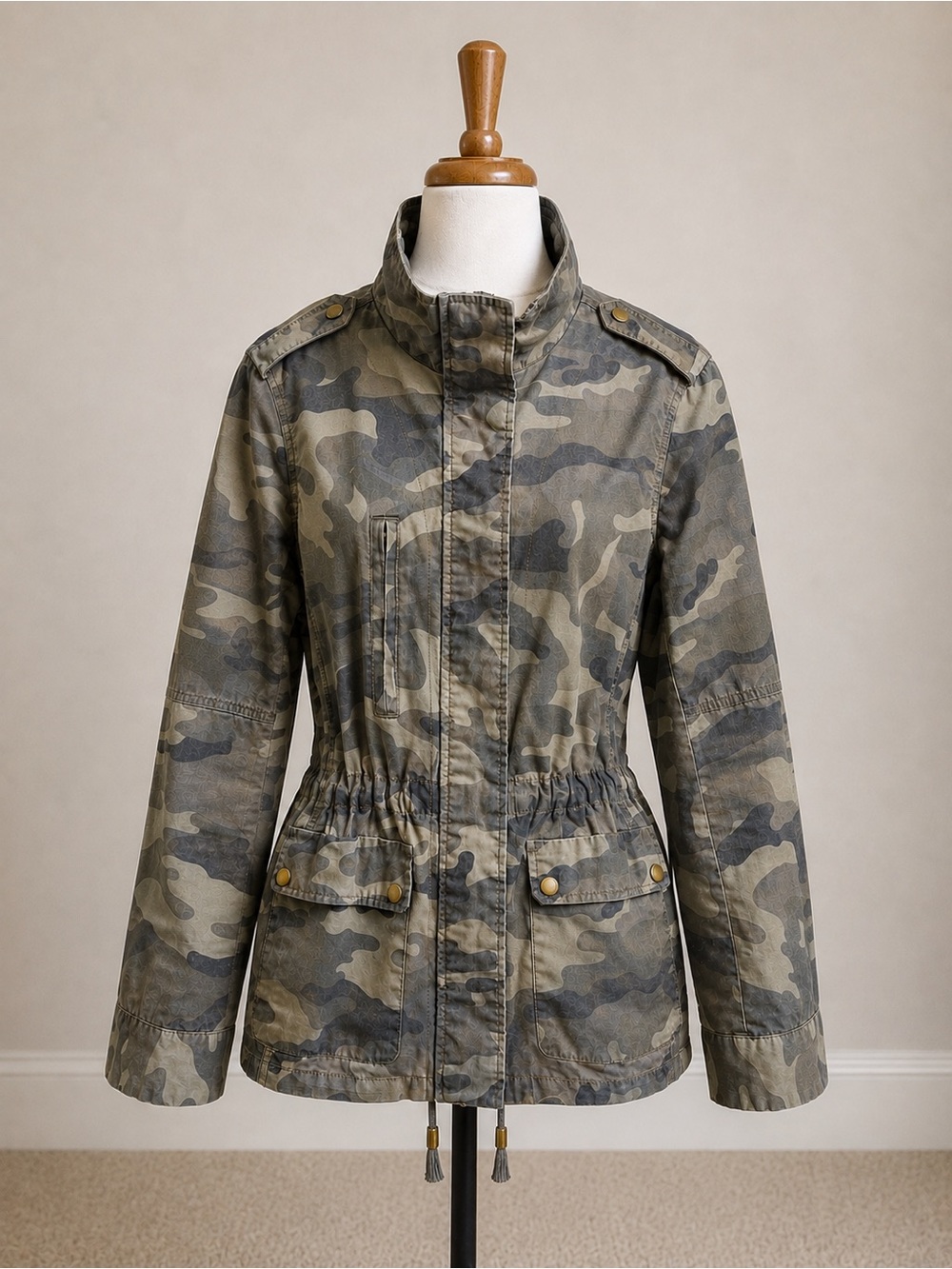 Love Tree Olive Camo Drawstring Utility Jacket